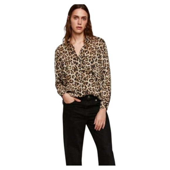 Zara Tops - Zara animal print oversized button down blouse  size small